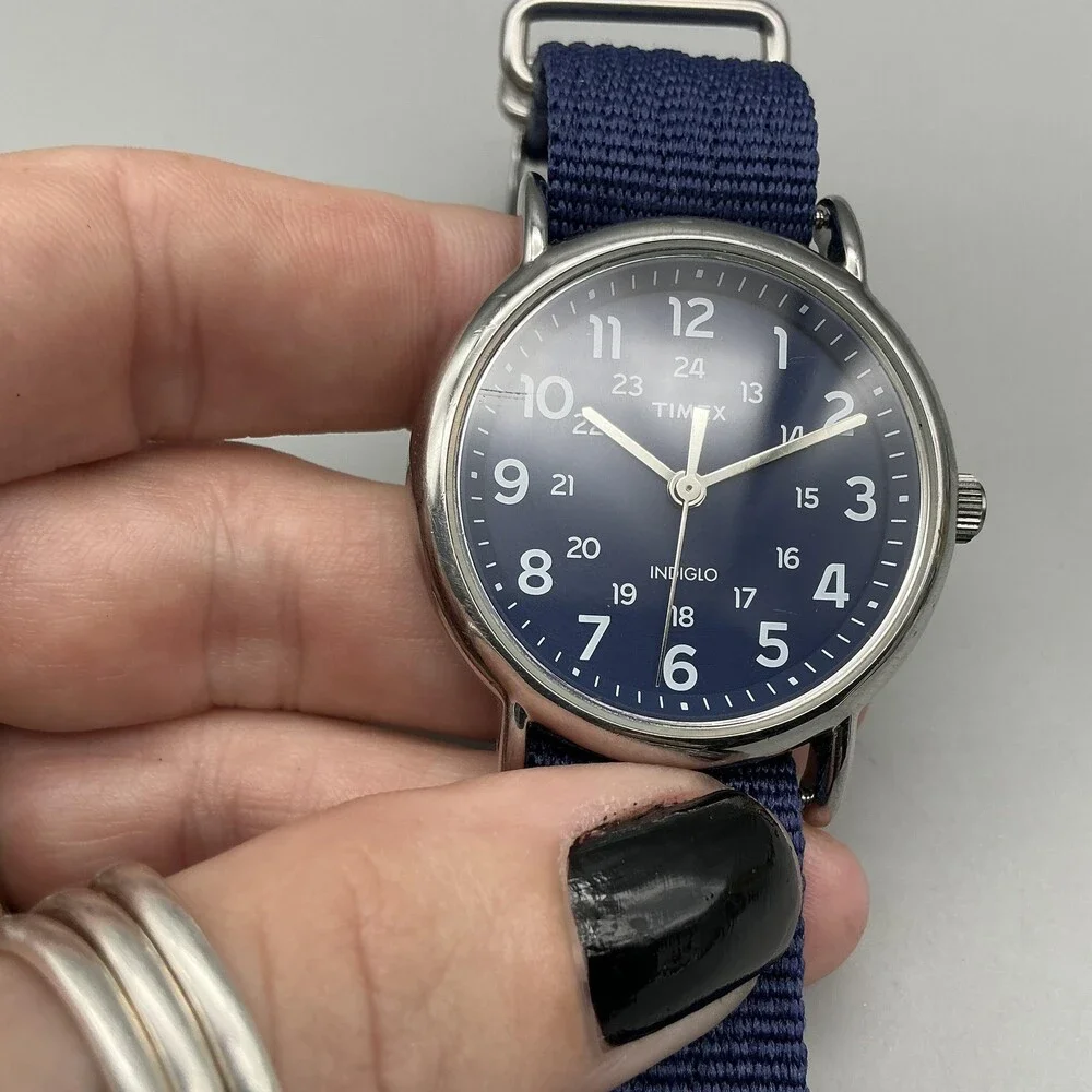 Timex Weekender Indiglo Mens Watch 38mm Blue Dial Blue Nylon New Battery